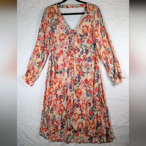 576-Patrons of Peace Floral Long Sleeve Dress - Cream and Multicolor